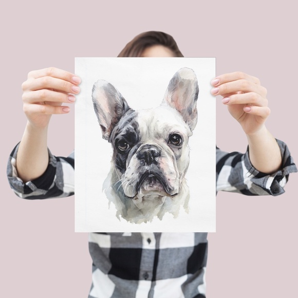 Watercolor French Bulldog Pet Portrait Wall Art Print Poster Unframed - Cute Dog - Picture 4 of 6